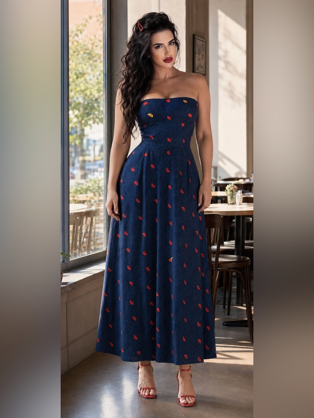 LuLaRoe Navy Umbrella Raindrop Fold Over Maxi Skirt/sleeveless dress
Sz- M